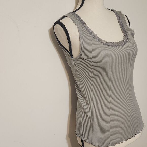 Anne Taylor Silk Cotton Cami soft lighweight Gray lace trimmed Tank top sz Small - Picture 4 of 10